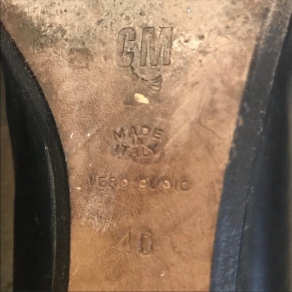 Claudio Merazzi black leather pointed toe flat shoes with Wooden Ring EU 40 - Picture 14 of 16